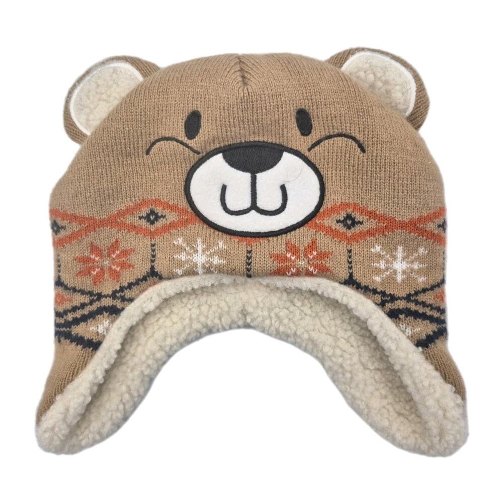 Baby Bear Beanie Faux Fur Lined Cap Brown Red One Size Linmark